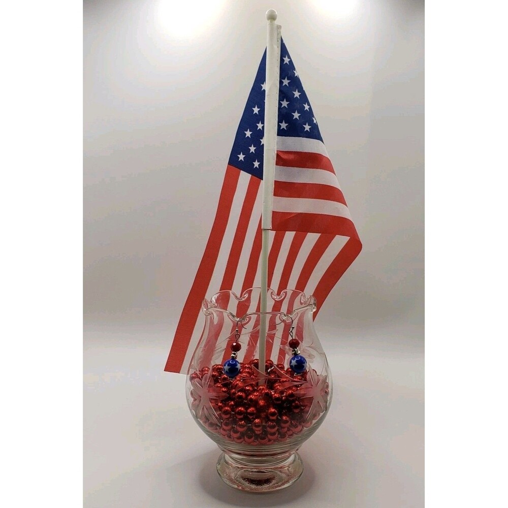 Dangle/Drop Glass and Ceramic Red White And Blue Handcrafted No Tarnish Earrings